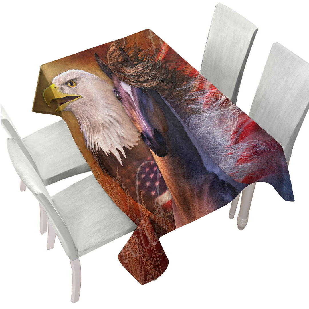 USA Wild and Free American Eagle and Horse Tablecloths