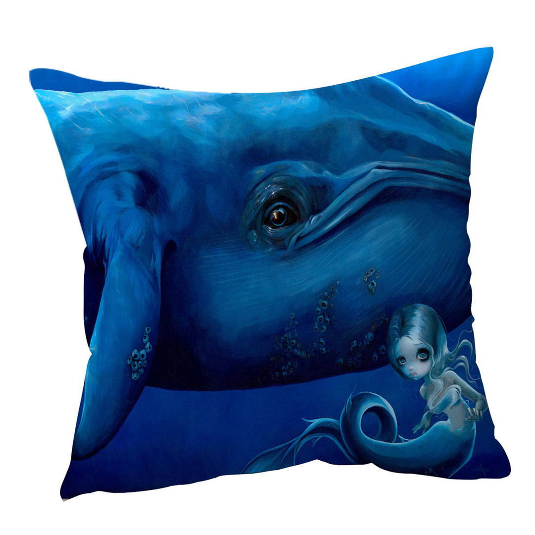 Underwater Art Big Blue Whale and Mermaid Cushions