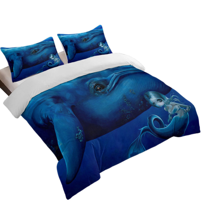 Underwater Art Big Blue Whale and Mermaid Quilt Cover Sets