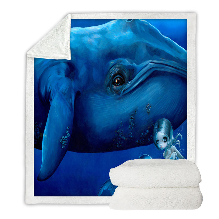 Underwater Art Big Blue Whale and Mermaid Unique Throws