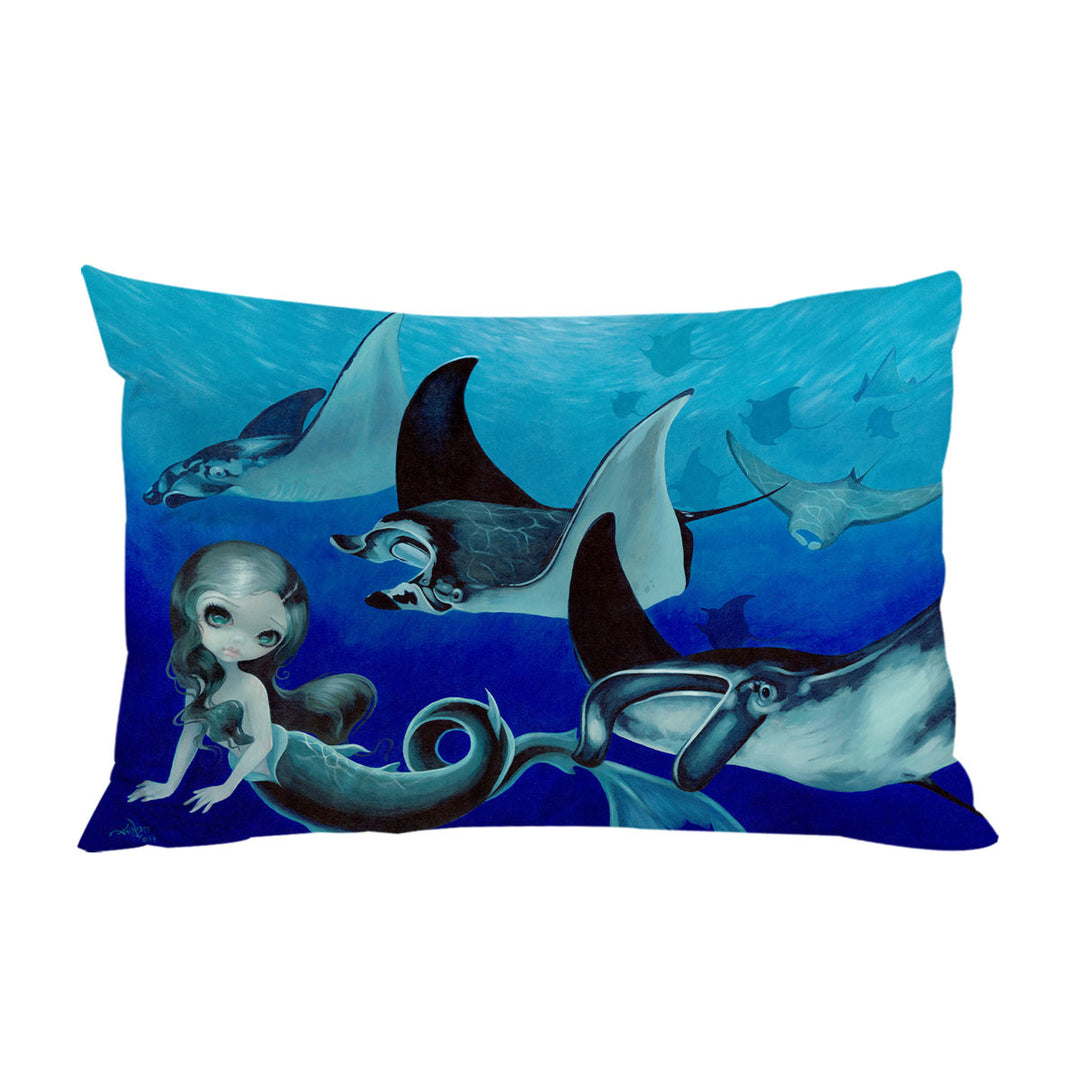 Underwater Art Blue Tones Manta Ray and Mermaid Bed Covers