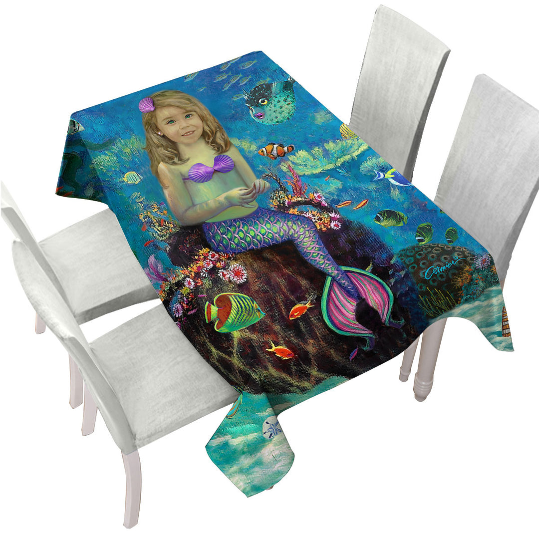 Underwater Art Fish and Girl Mermaid on Urn Custom table Covers