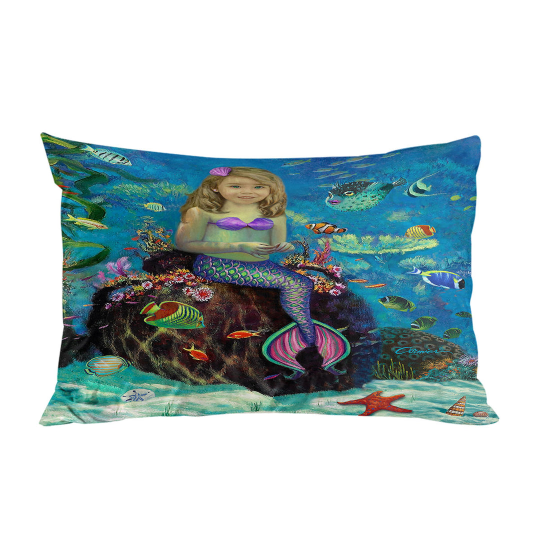 Underwater Art Fish and Girl Mermaid on Urn Pillowcase