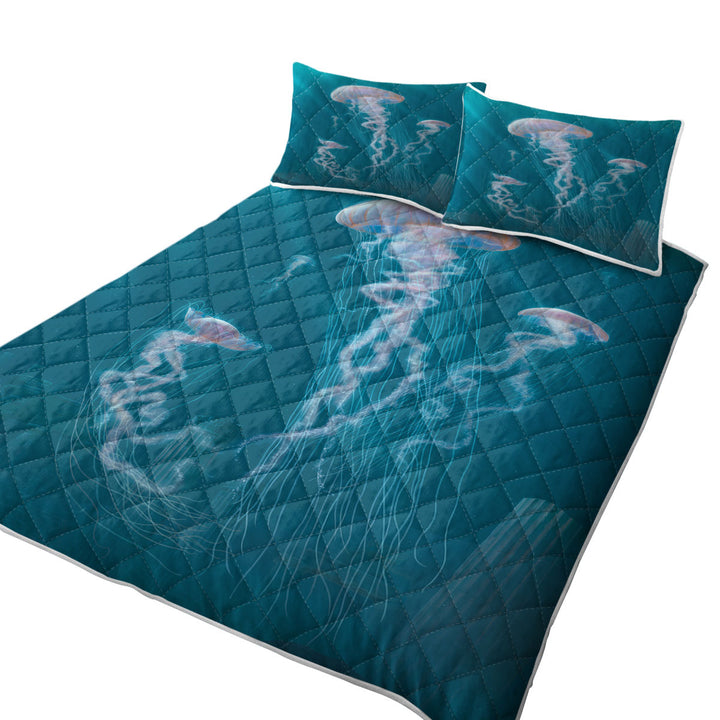 Underwater Art Giant Jellyfish California King Quilt Sets