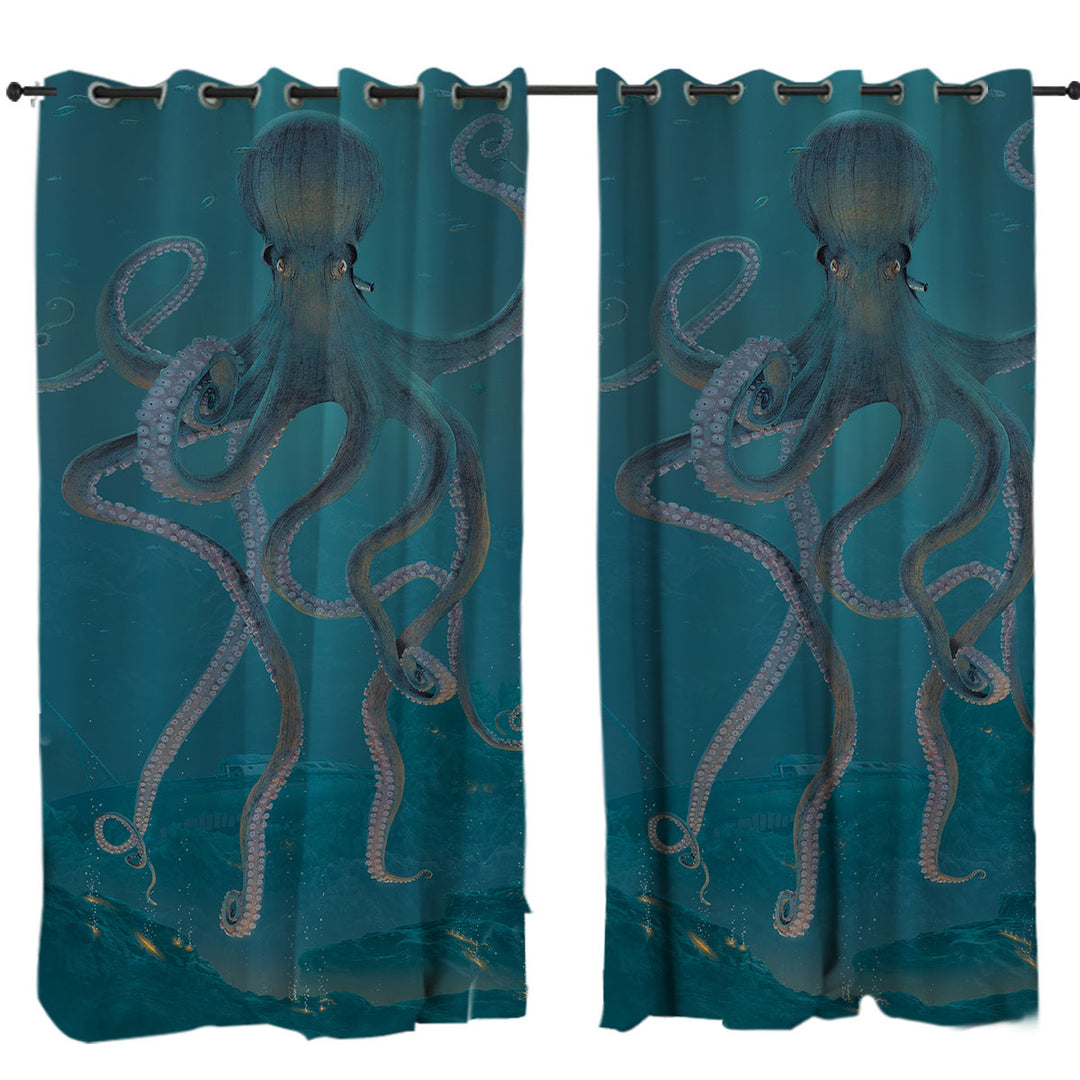 Underwater Art Giant Octopus Custom Curtains