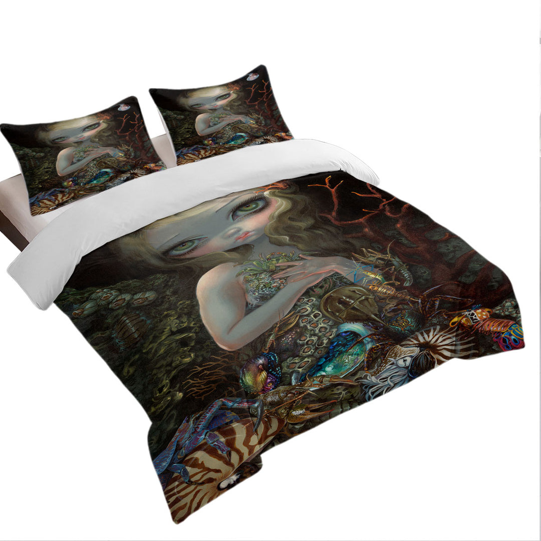 Underwater Art Girl and Her Soft Shell Creatures Duvet Covers