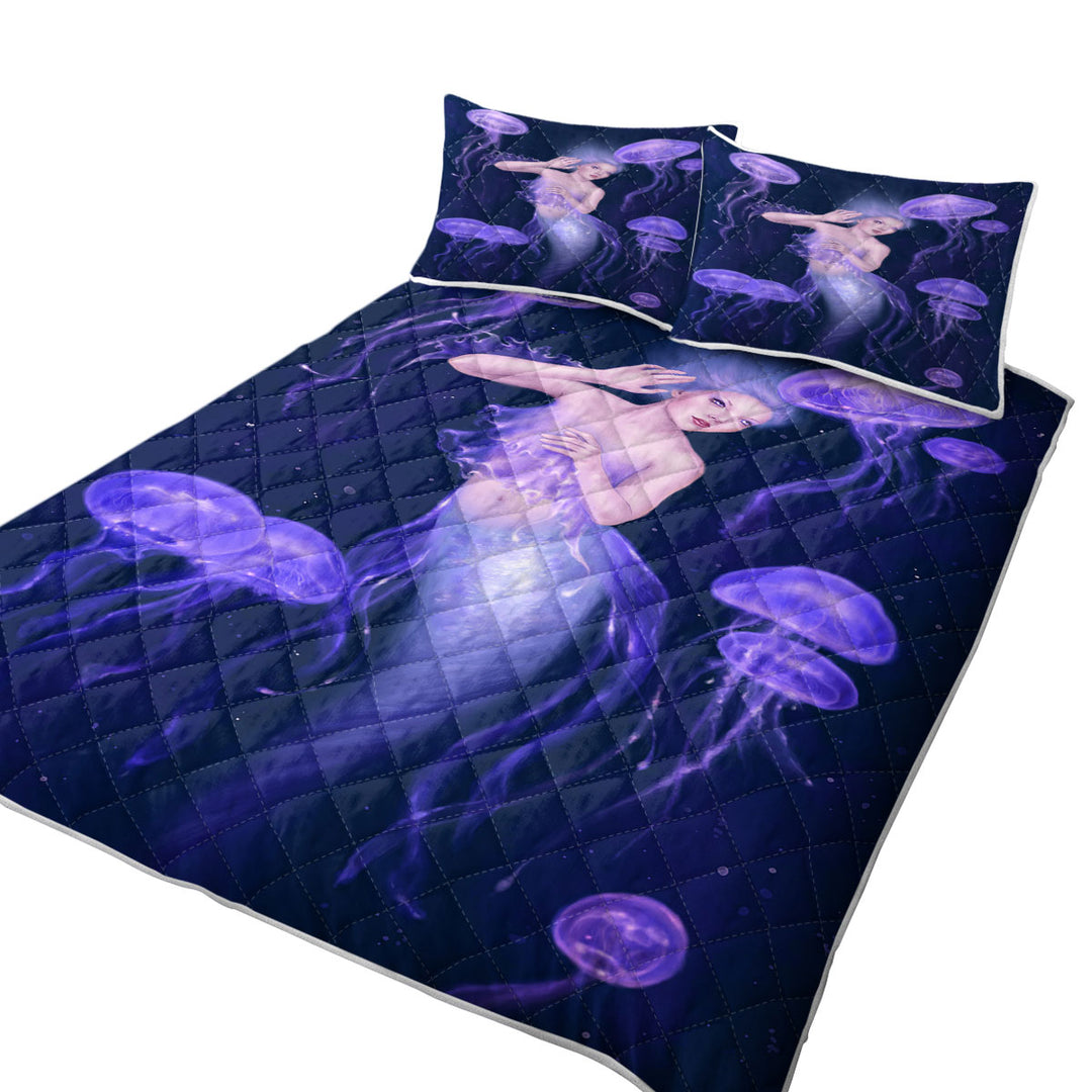 Underwater Art Purple Jellyfish and Mermaid Quilt