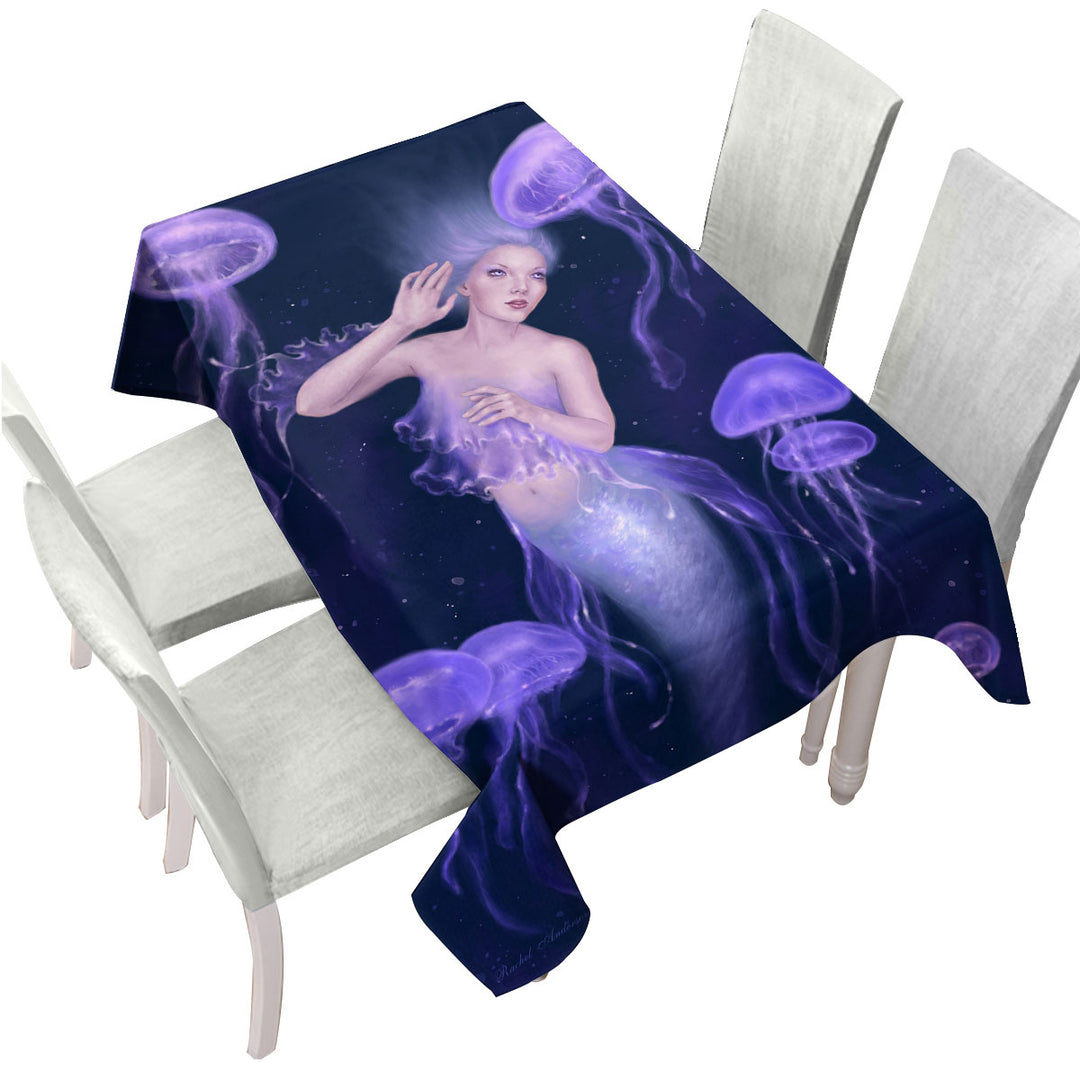 Underwater Art Purple Jellyfish and Mermaid Tablecloths