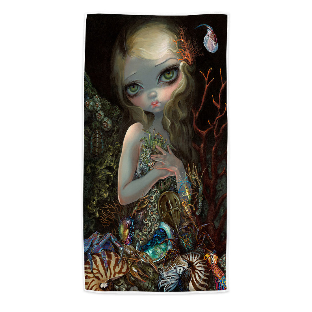 Underwater Beach Towel Art Girl and Her Soft Shell Creatures