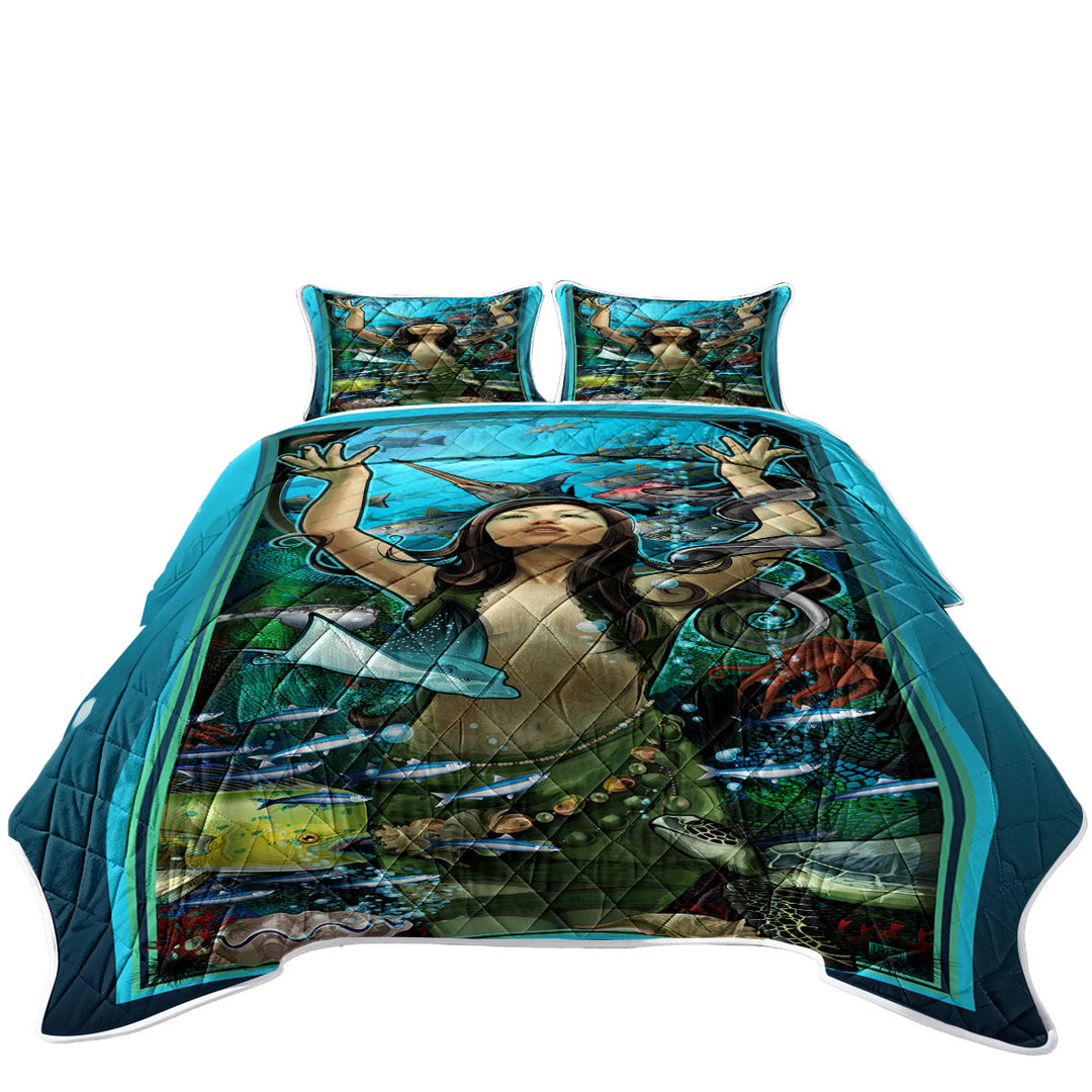 Underwater Beautiful Woman the Goddess of Marine Life Coverlet