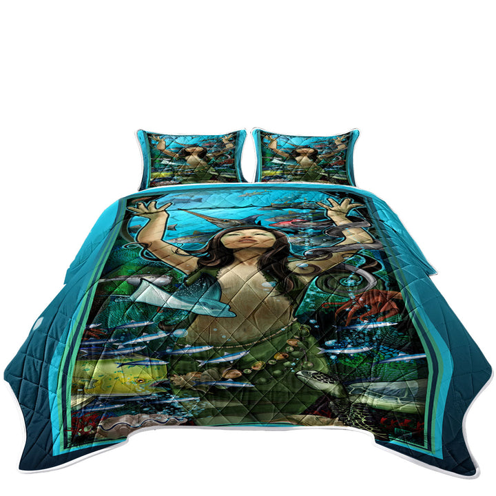 Underwater Beautiful Woman the Goddess of Marine Life Coverlet