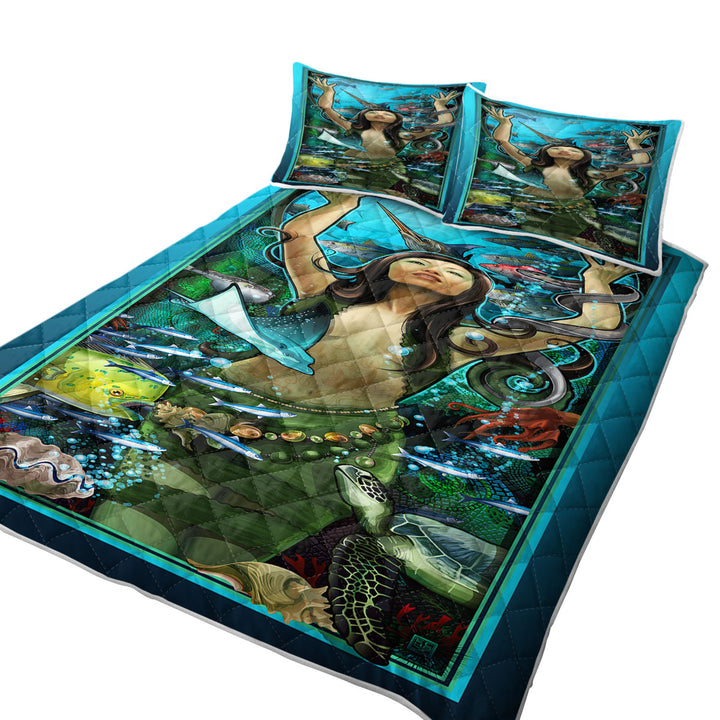 Underwater Beautiful Woman the Goddess of Marine Life Quilts