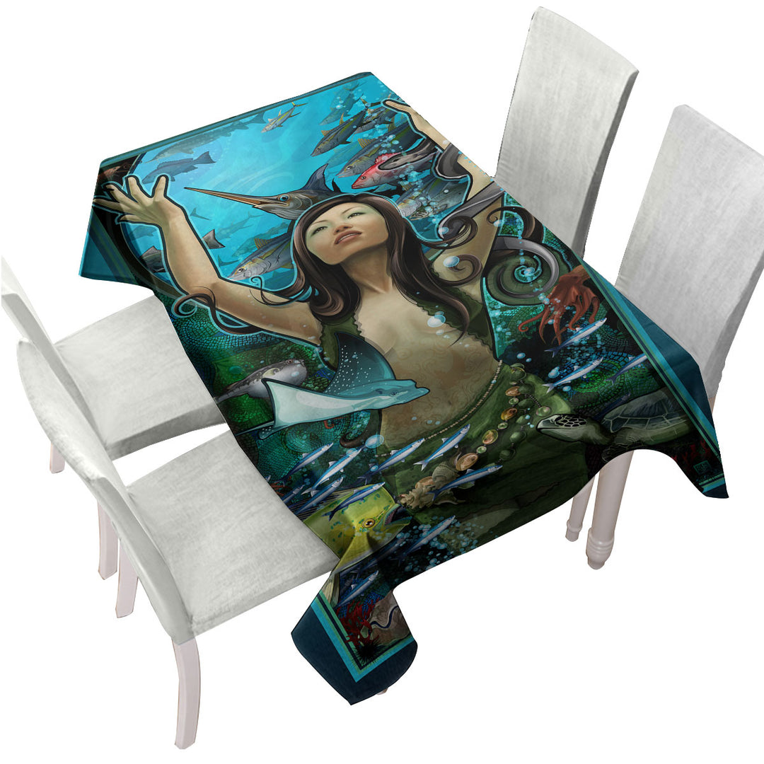 Underwater Beautiful Woman the Goddess of Marine Life Tablecloths