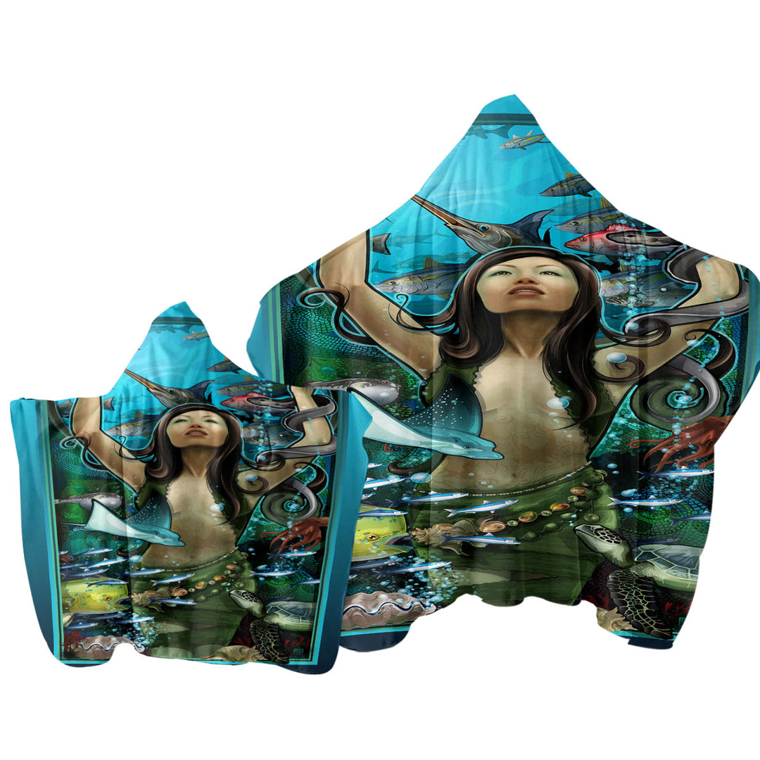 Underwater Beautiful Woman the Goddess of Marine Life Towel Hoodie