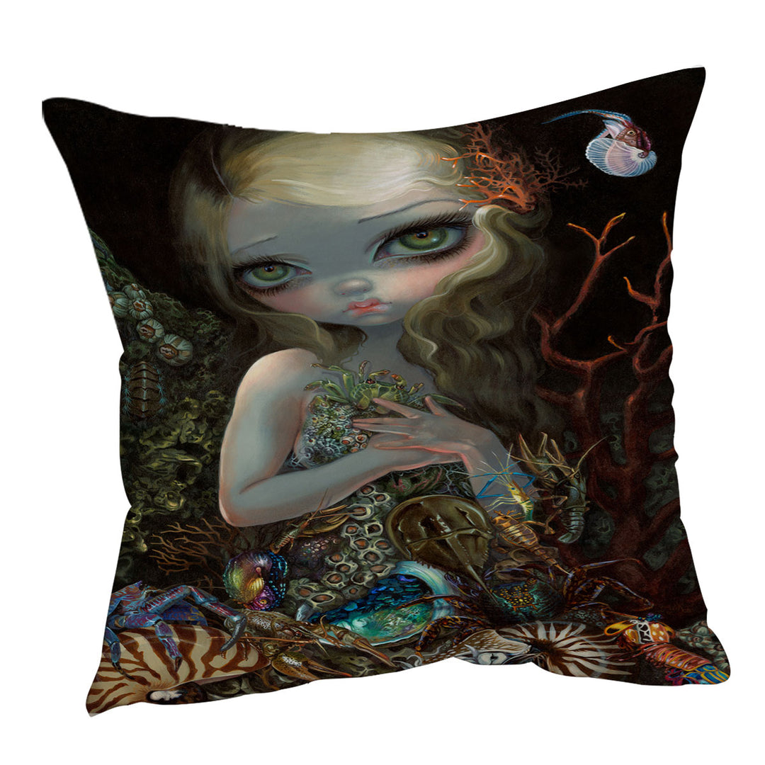 Underwater Cushion Covers Art Girl and Her Soft Shell Creatures