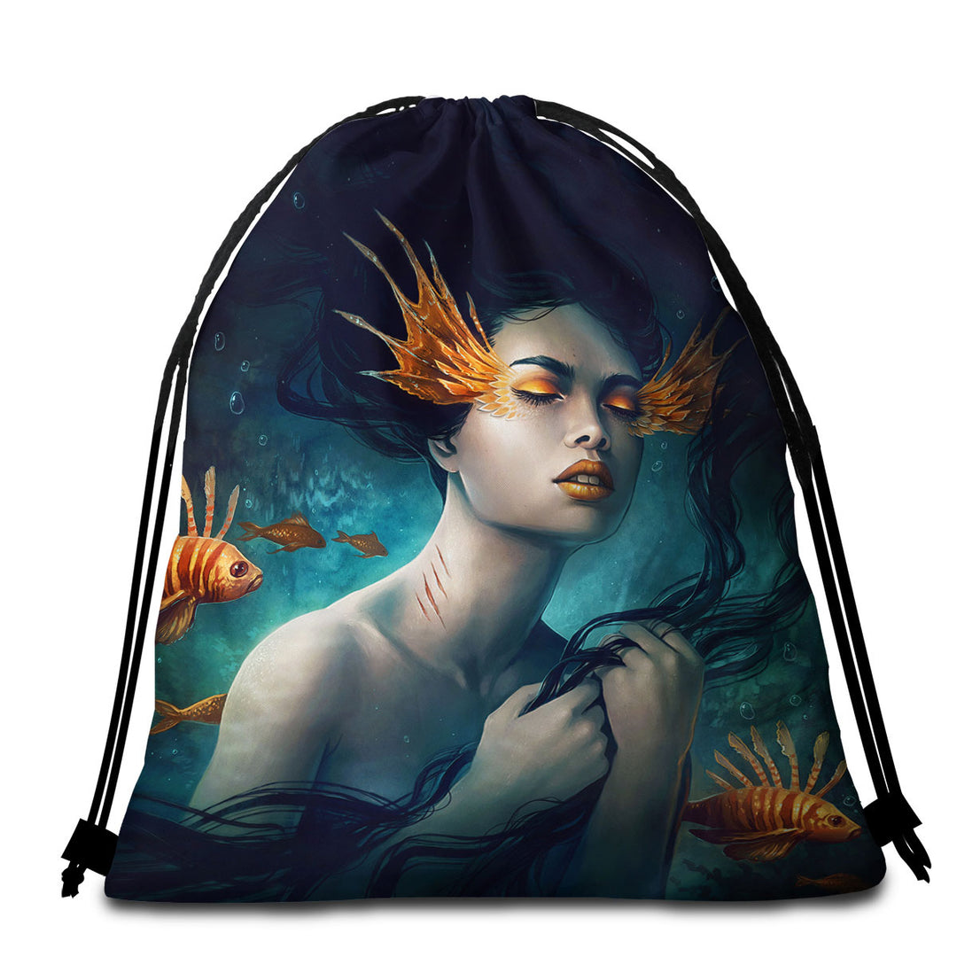 Underwater Fantasy Fish and Mermaid Beach Towel Bags