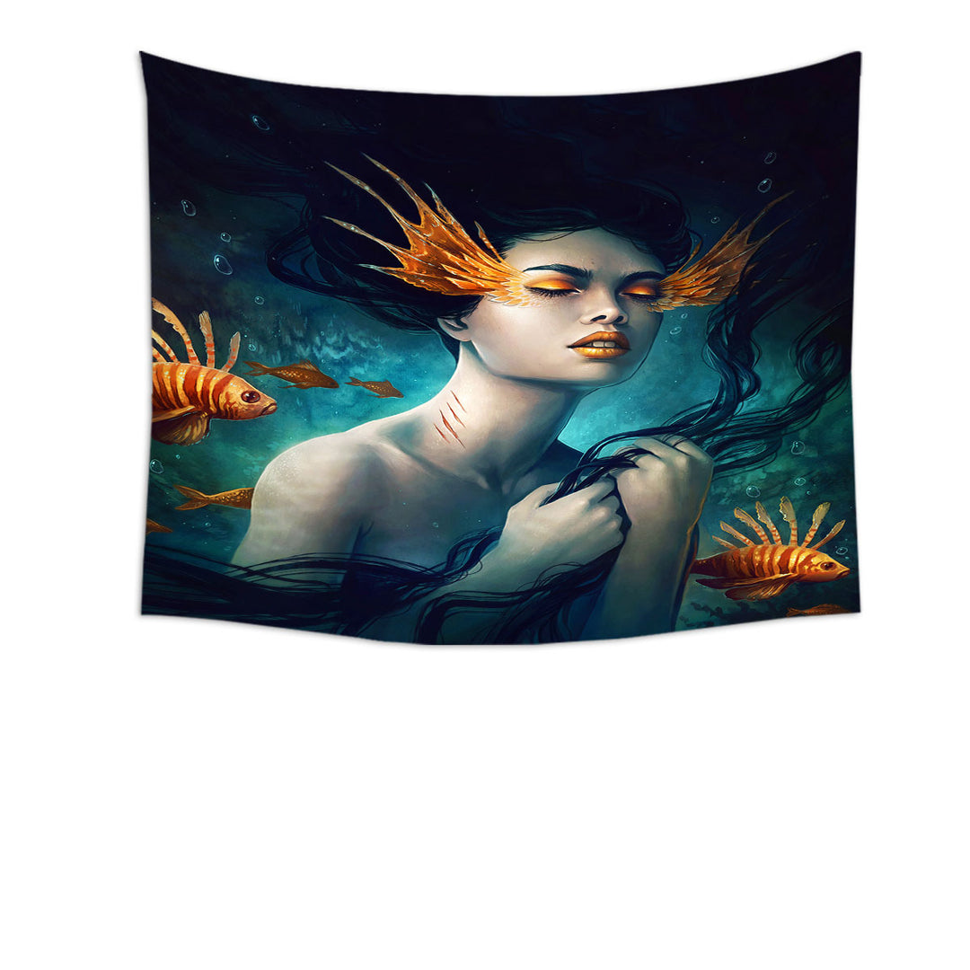 Underwater Fantasy Fish and Mermaid Tapestry Wall Decor