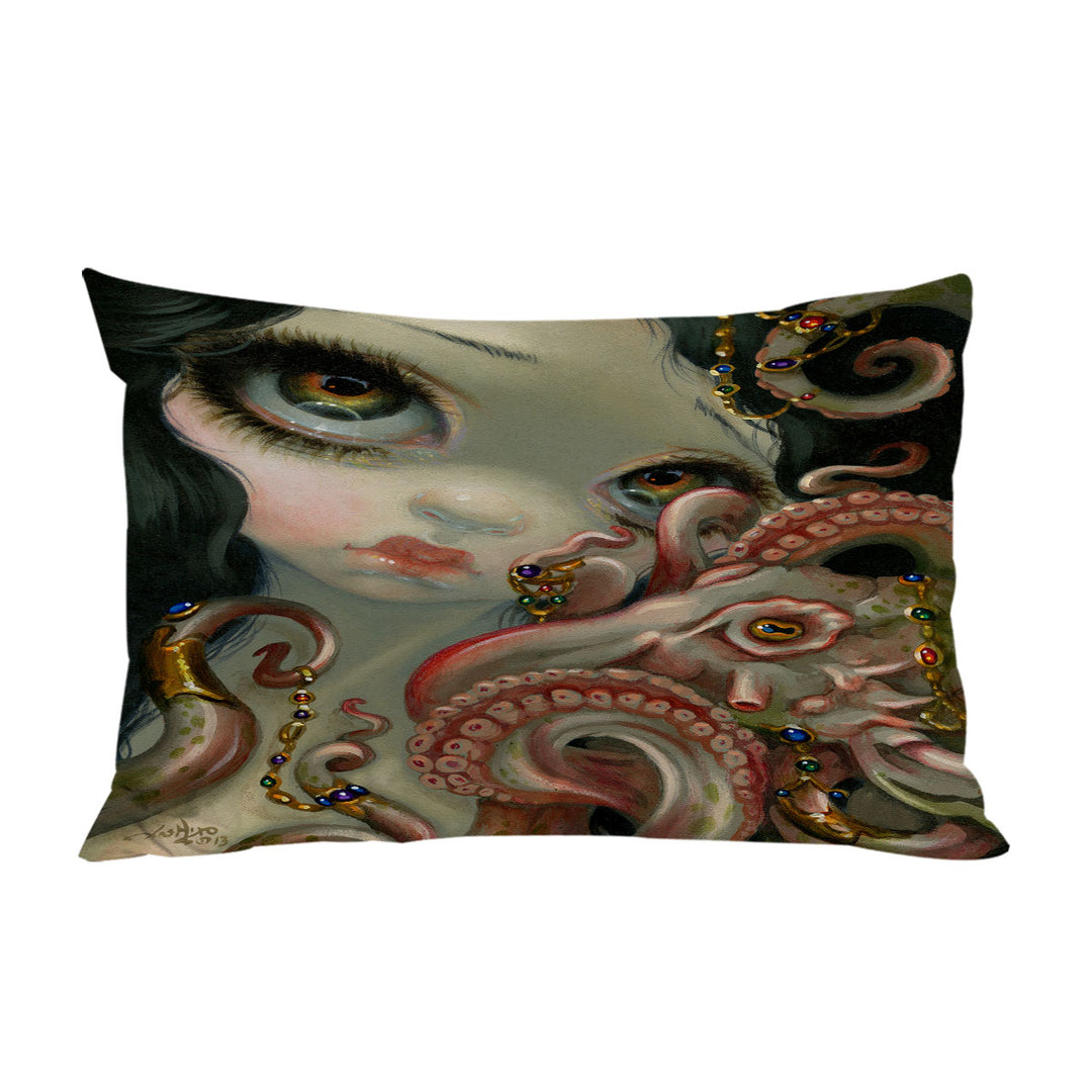 Underwater Fantasy Jeweled Octopus and Mermaid Pillowcase