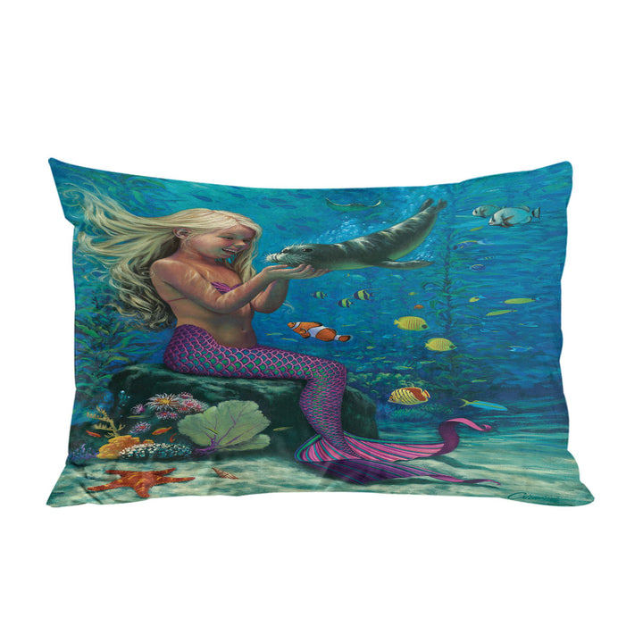 Underwater Friends Baby Seal and Girl Mermaid Pillow Cases