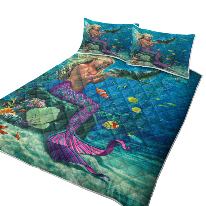 Underwater Friends Baby Seal and Girl Mermaid Quilt