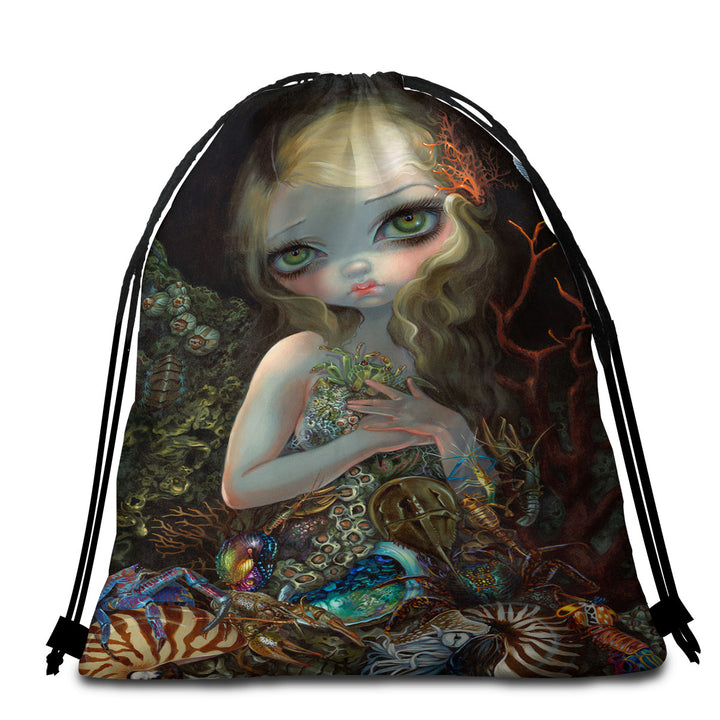 Underwater Lightweight Beach Towel Art Girl and Her Soft Shell Creatures