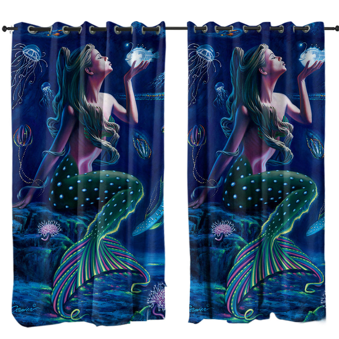 Underwater Mermaid with Fish and Jellyfish Curtain