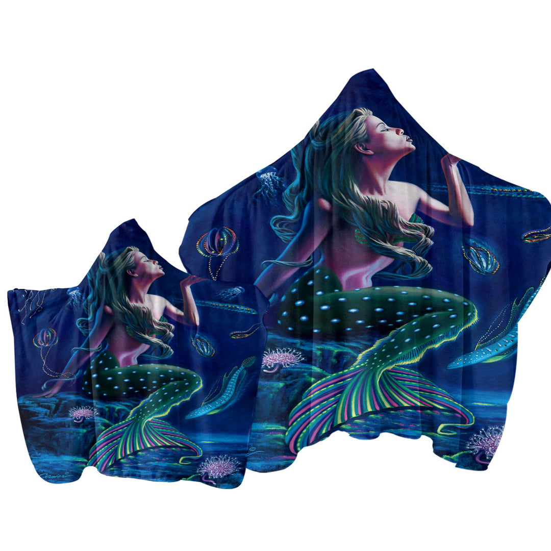 Underwater Mermaid with Fish and Jellyfish Hooded Beach Towel