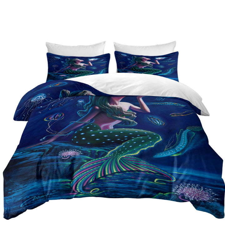 Underwater Mermaid with Fish and Jellyfish King Duvet Cover set