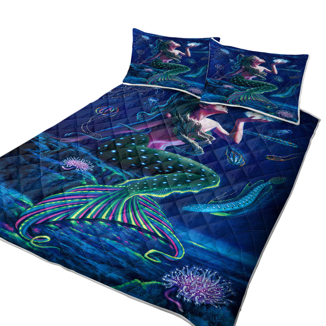 Underwater Mermaid with Fish and Jellyfish King Quilt