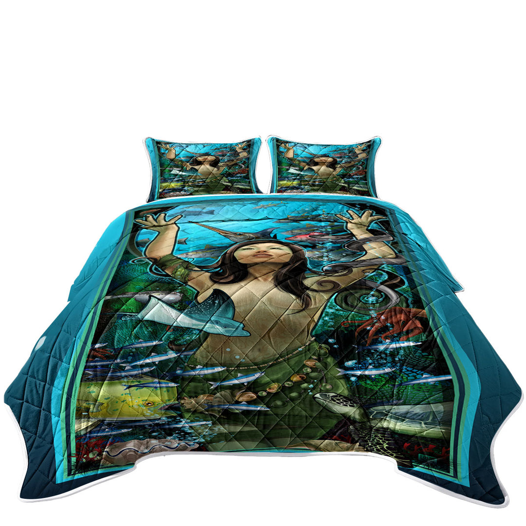 Underwater Sexy Woman the Goddess of Marine Life Quilts