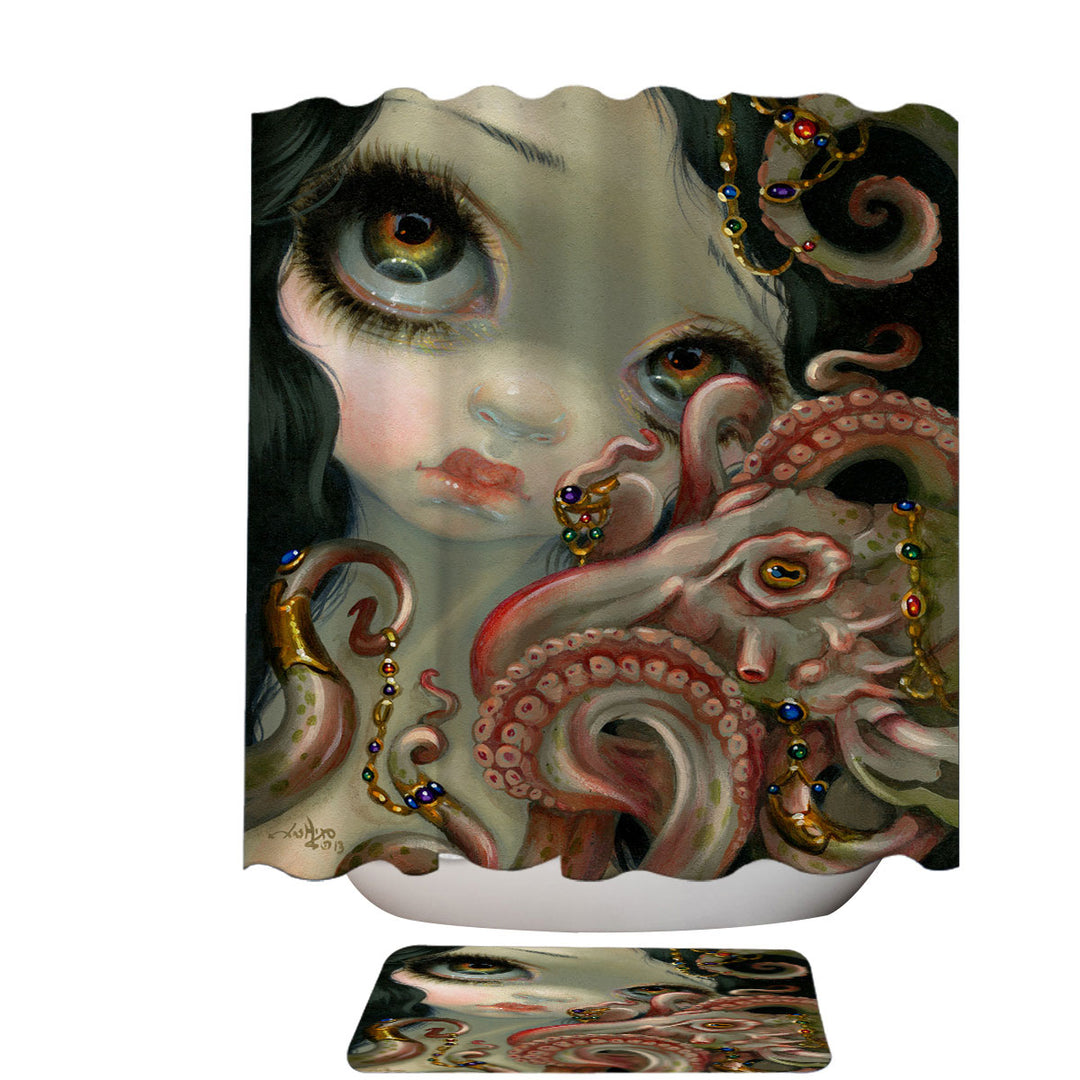 Underwater Shower Curtains Fantasy Jeweled Octopus and Mermaid