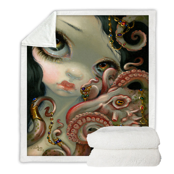 Underwater Sofa Blankets Fantasy Jeweled Octopus and Mermaid