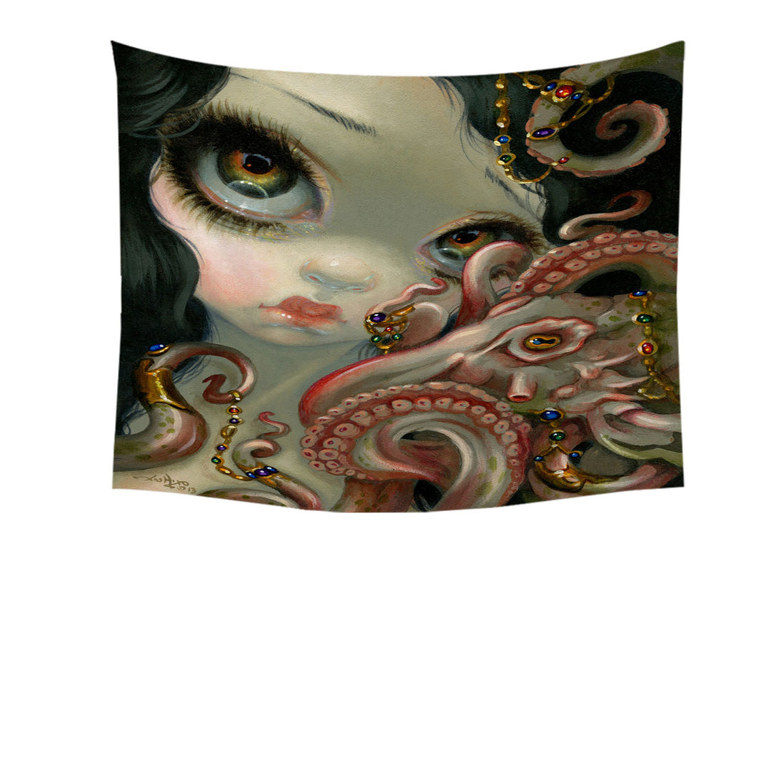 Underwater Tapestry Fantasy Jeweled Octopus and Mermaid