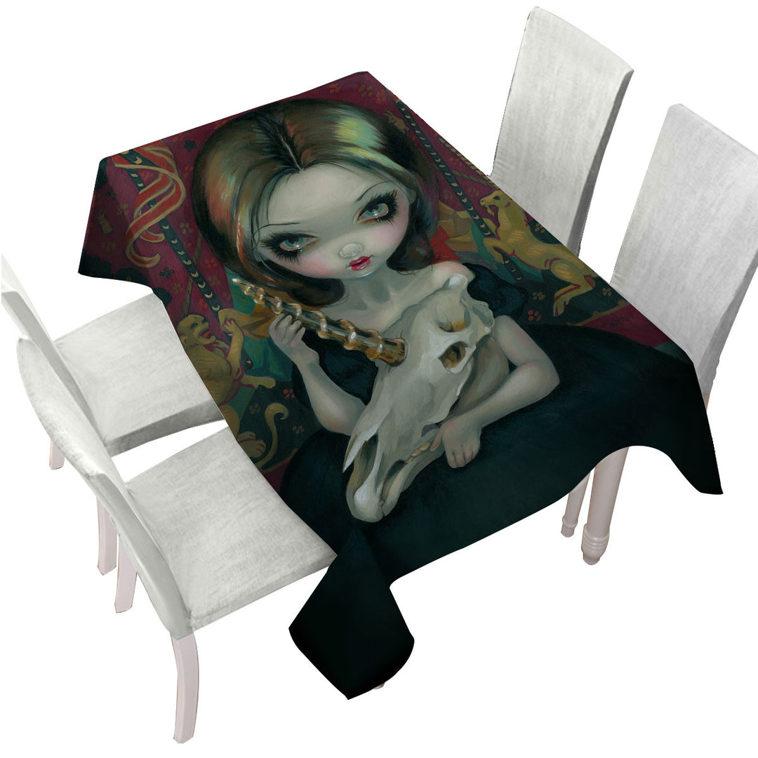 Unicorn_s Ghost Melancholy Goth Girl Holds a Skull Tablecloth