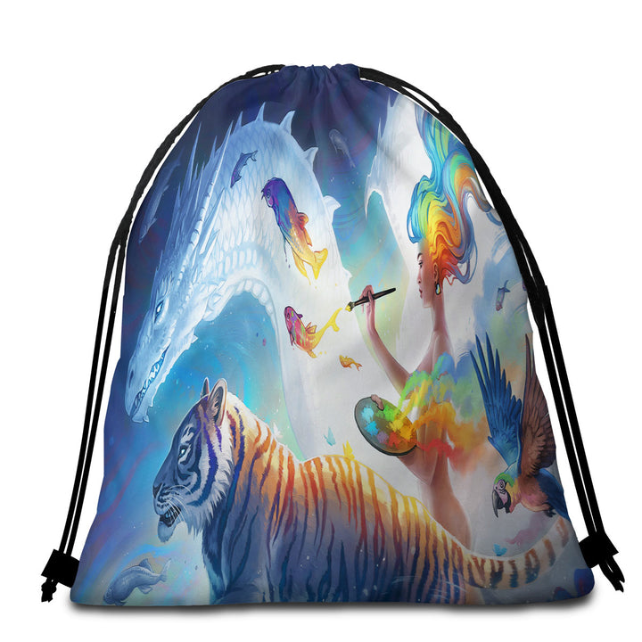 Unique Beach Bags and Towels Tiger Fish Dragon Create Your World Fantasy Artist