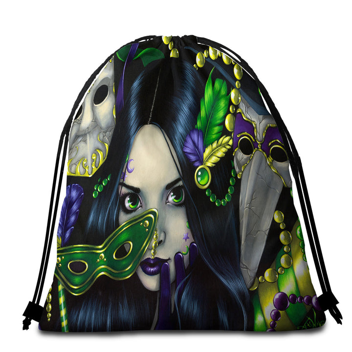 Unique Beach Towel Pack Mardi Gras Masquerade Purple Green and Gold Masks