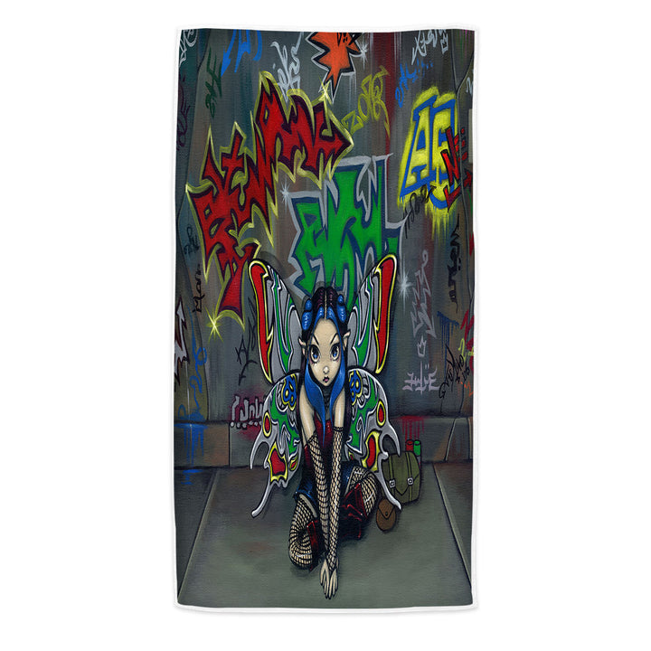 Unique Beach Towels Camouflage Urban Fairy in a Graffiti Alley