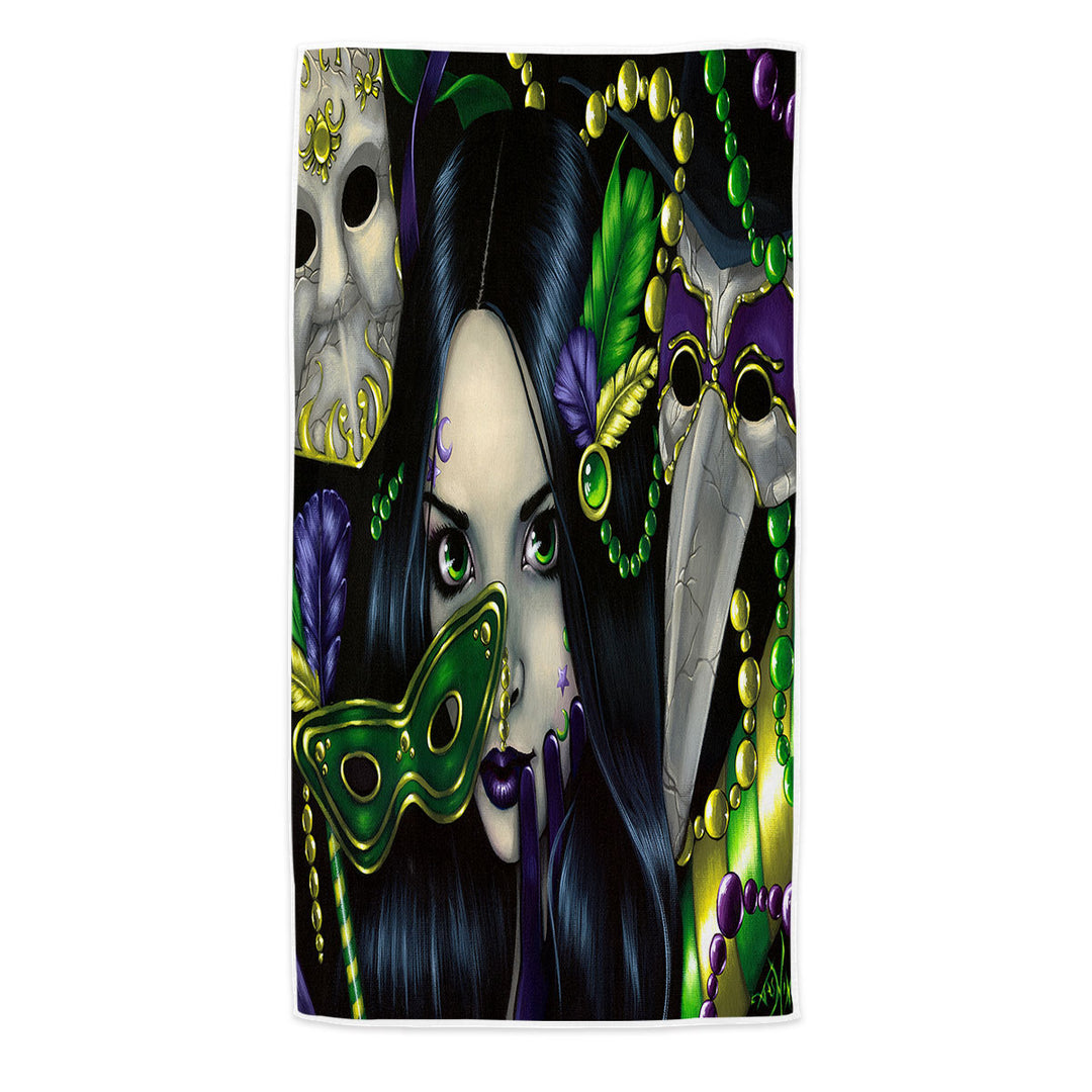 Unique Beach Towels Mardi Gras Masquerade Purple Green and Gold Masks