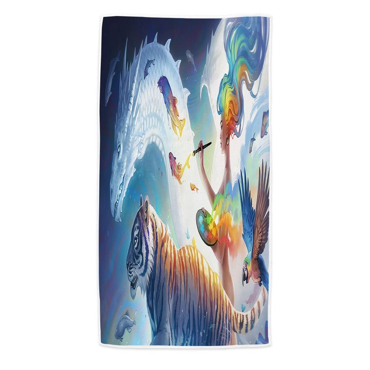 Unique Beach Towels Tiger Fish Dragon Create Your World Fantasy Artist