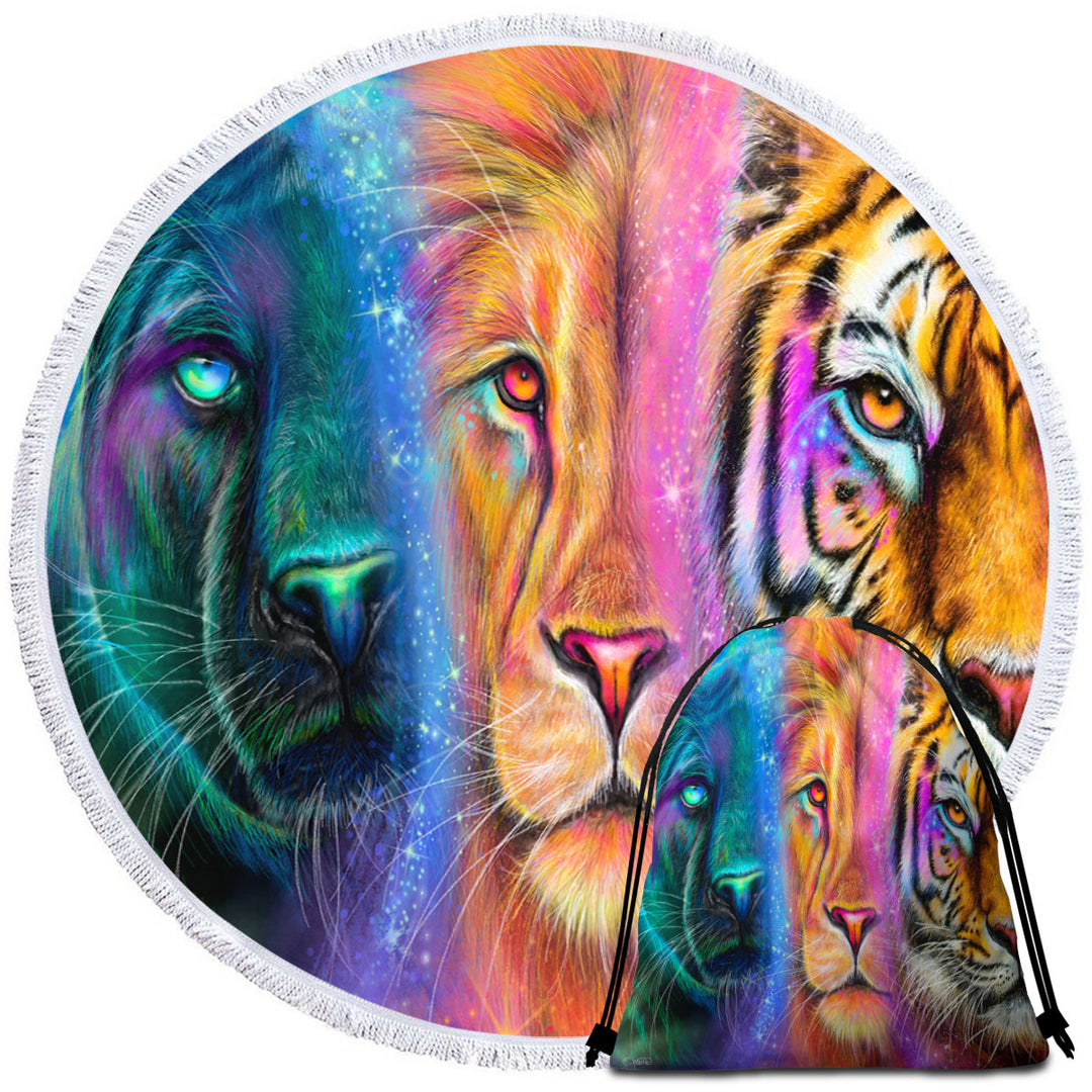 Unique Beach Towels Tiger Lion Panther Faces of Nature Neon Big Cats