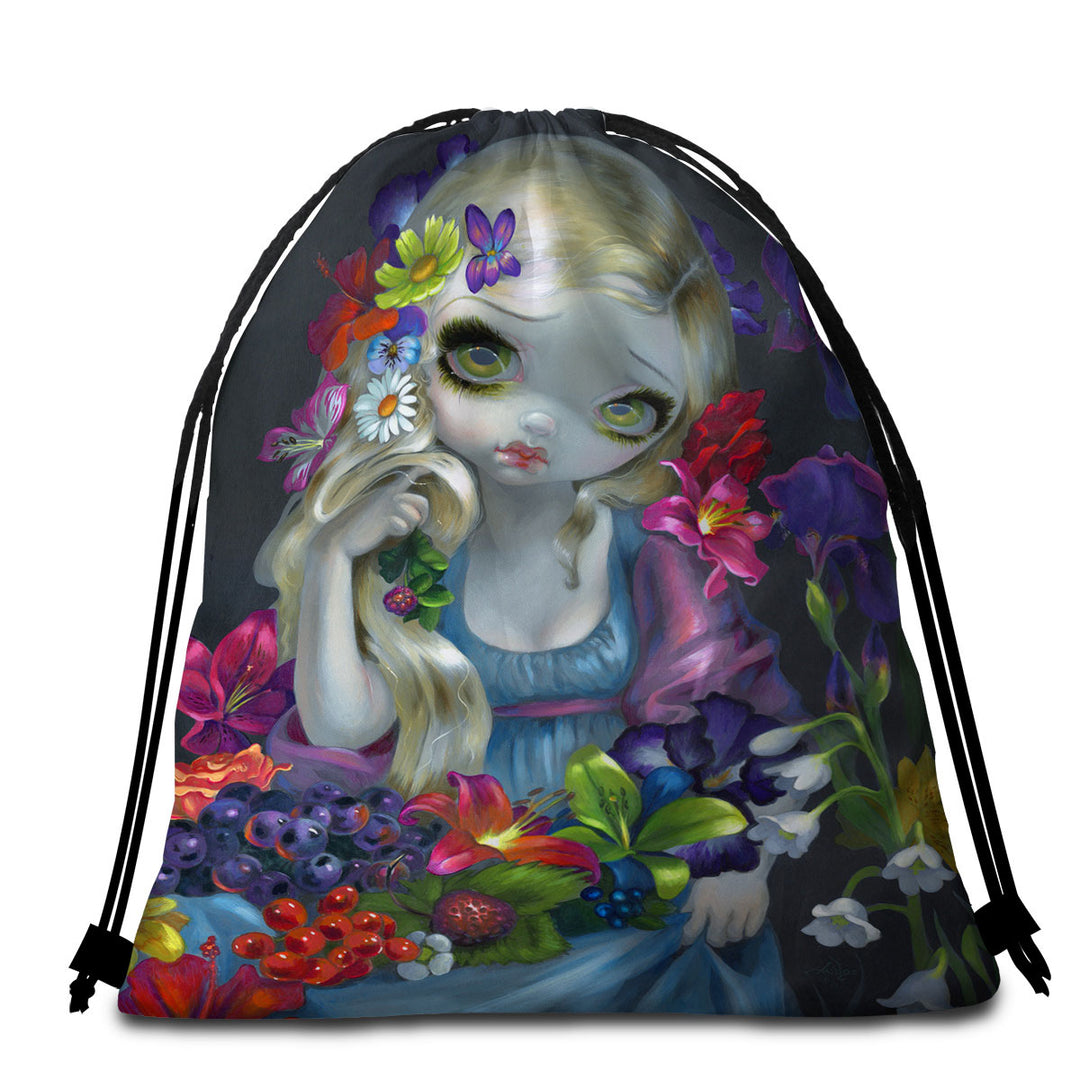 Unique Beach Towels and Bags Set Maiden Flora the Goddess of Flowers