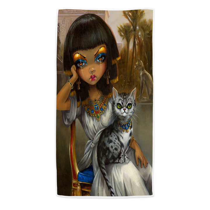 Unique Beach Towels with Sanura Beautiful Egyptian Princess with Her Mau Cat