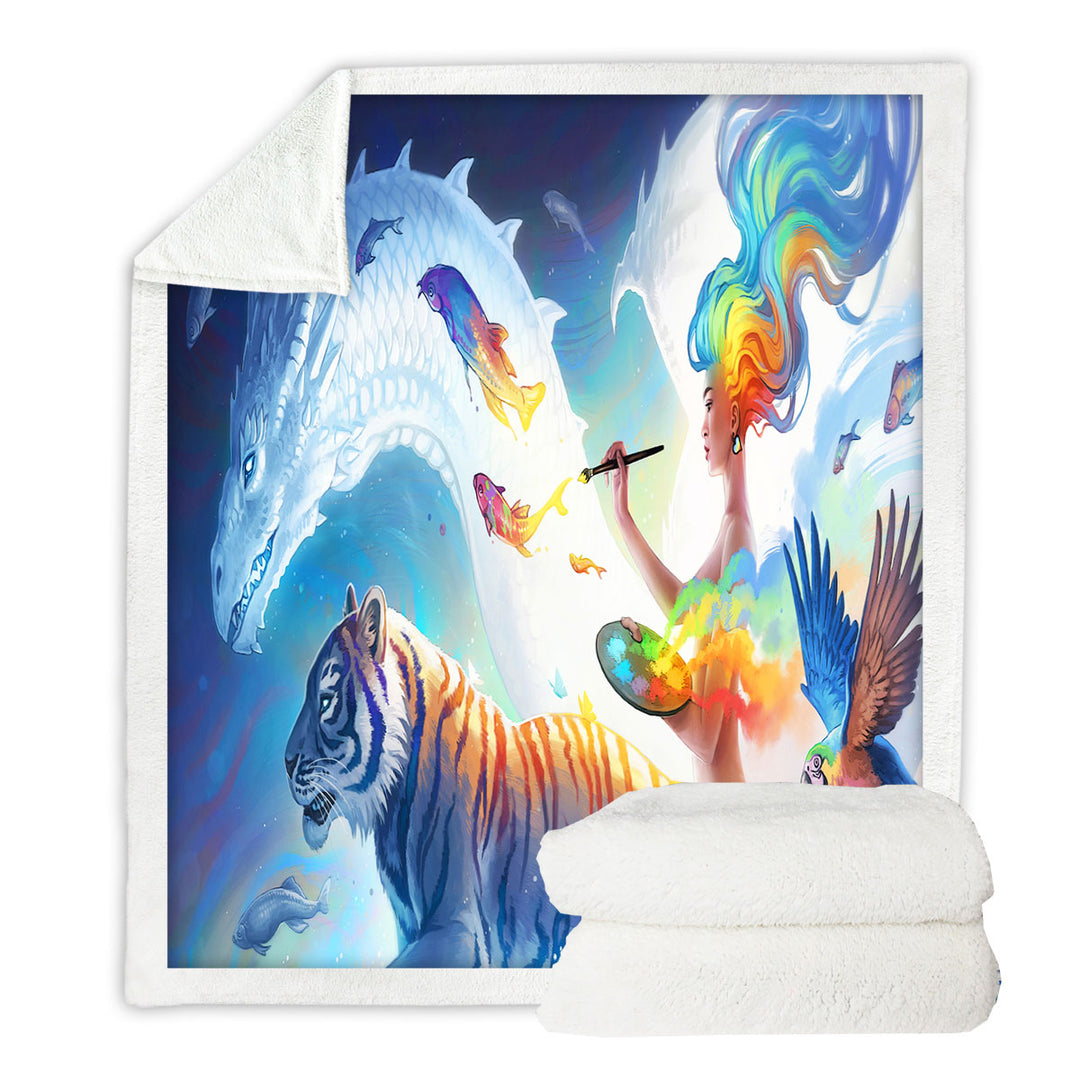 Unique Blankets Tiger Fish Dragon Create Your World Fantasy Artist