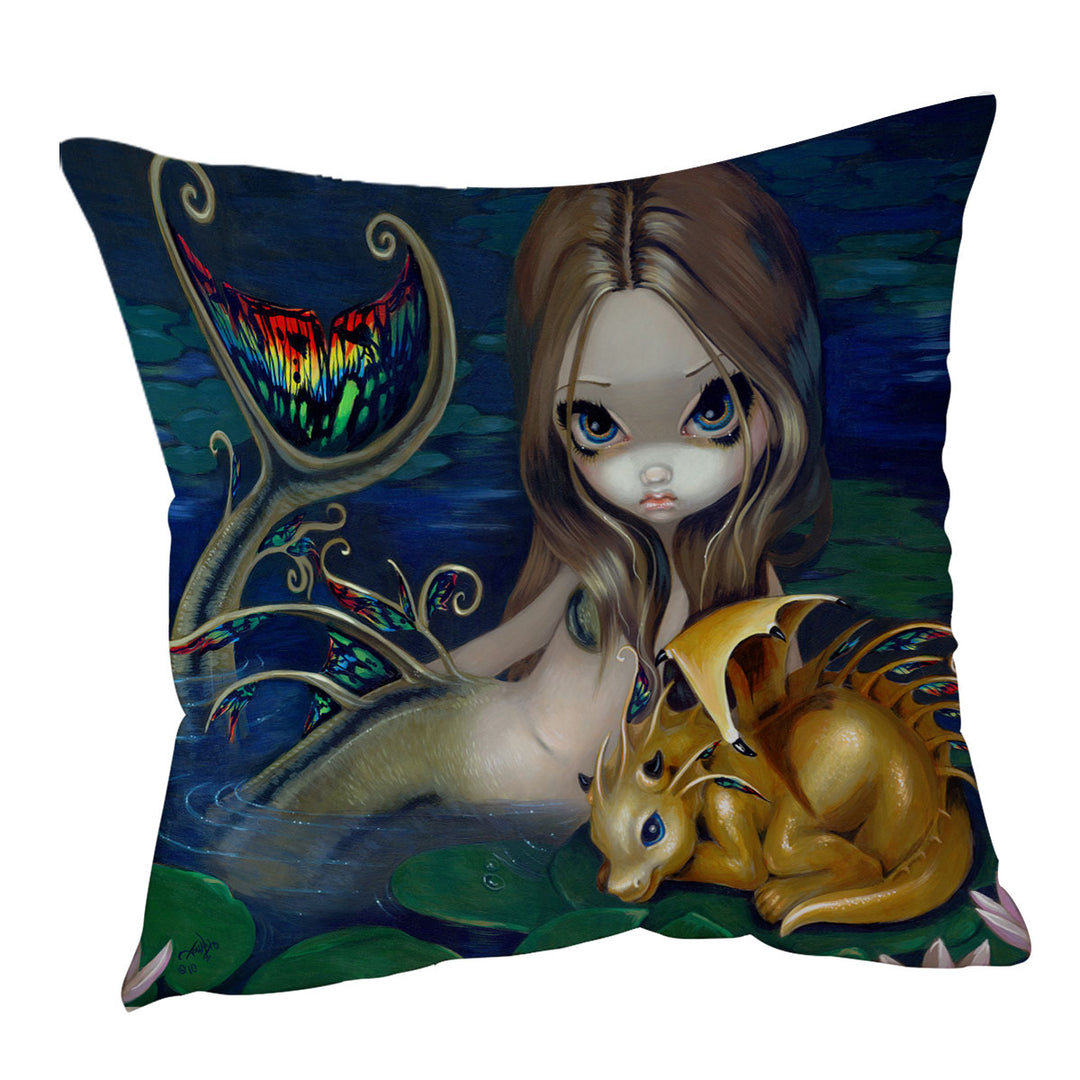 Unique Cushion Covers Fantasy Art Beautiful Mermaid with a Golden Dragon