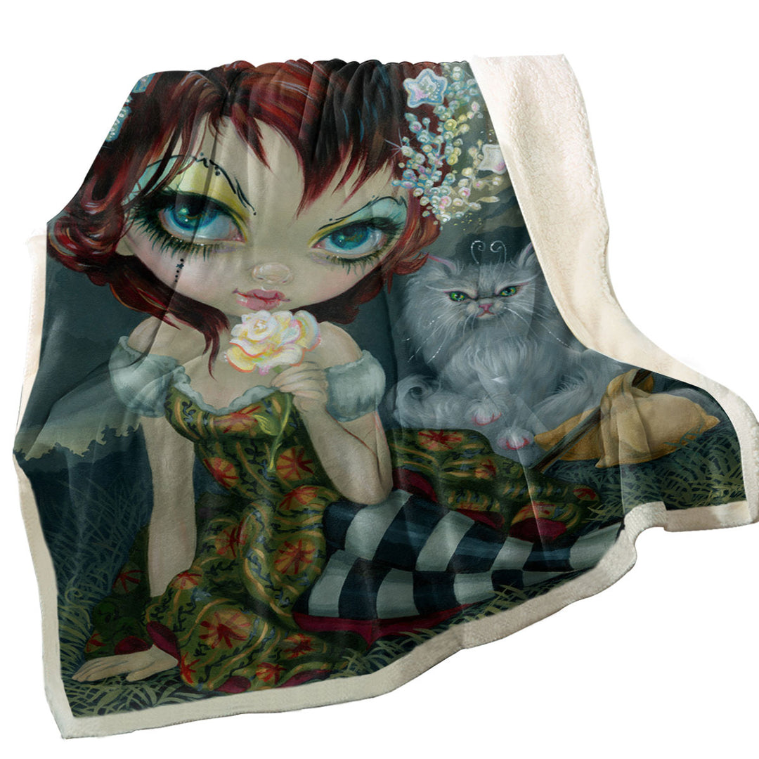 Unique Fleece Blankets The Fool Card Beautiful Nomad and Her Cat