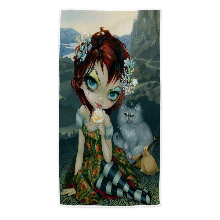 Unique Microfiber Beach Towel The Fool Card Beautiful Nomad and Her Cat