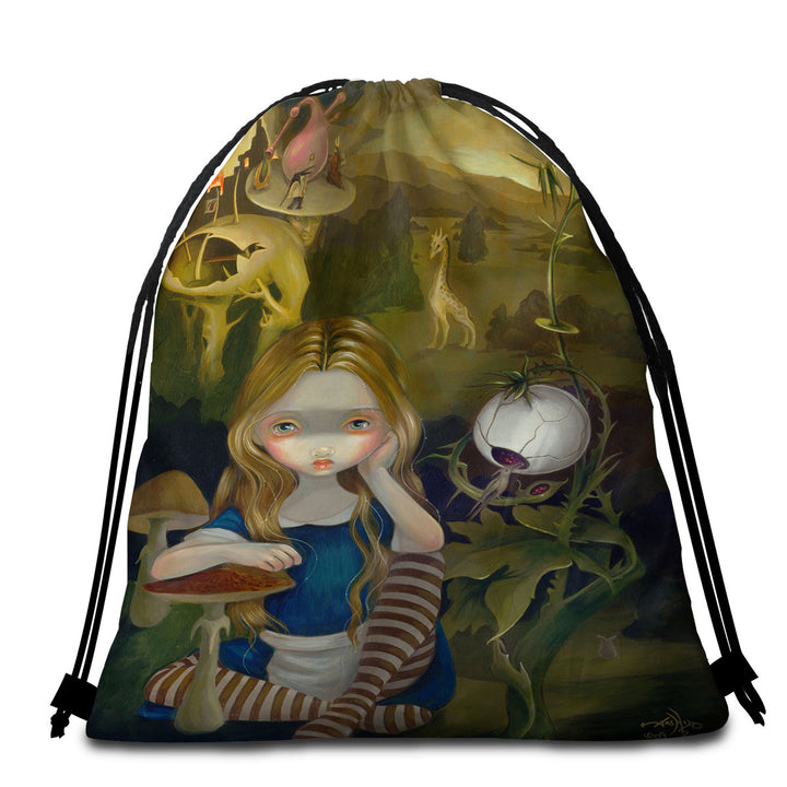 Unique Packable Beach Towel Alice in a Bosch Landscape