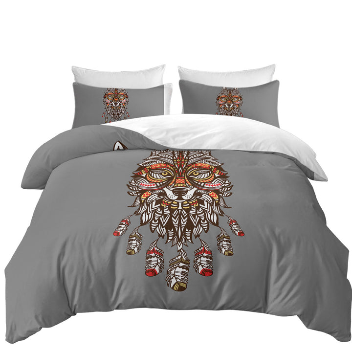 Unique Red and Yellow Native American Wolf Bed Covers