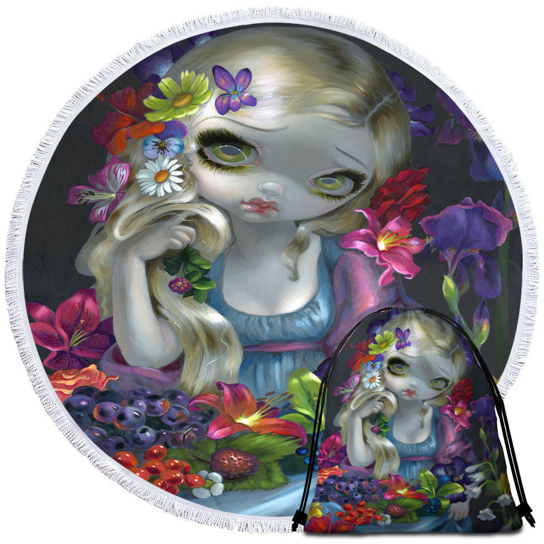 Unique Round Beach Towel Maiden Flora the Goddess of Flowers