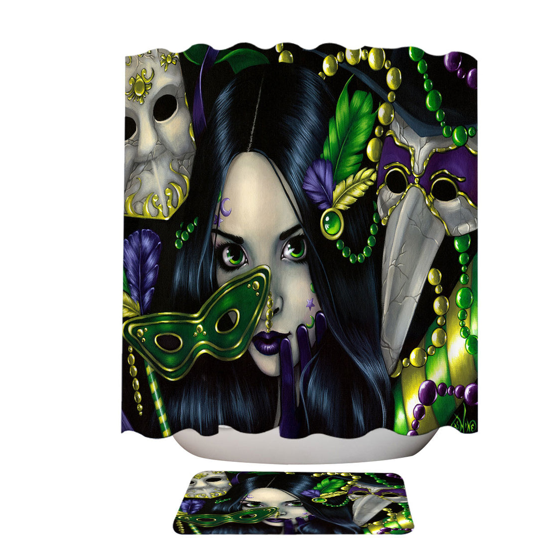 Unique Shower Curtains Mardi Gras Masquerade Purple Green and Gold Masks